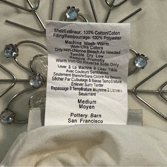 Pottery Barn Ivory Channel Quilted Lined Holiday Stockings Crystal Snowflakes x2 - Picture 7 of 16